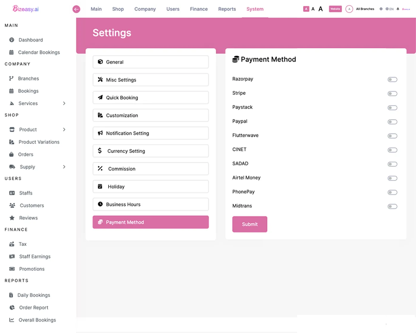 Customizable Settings
